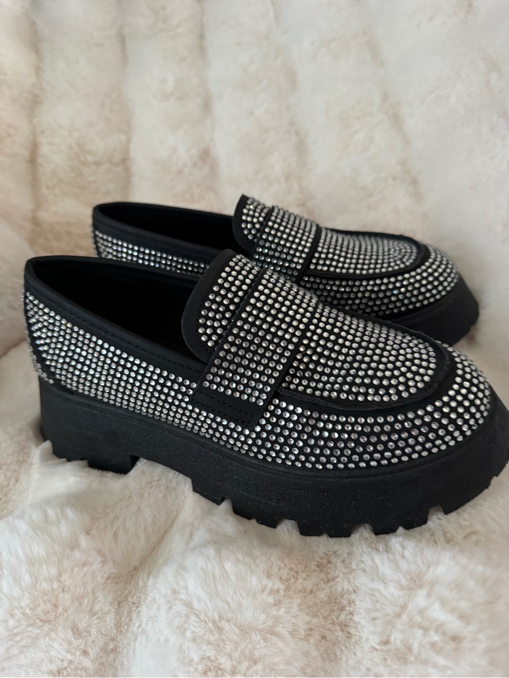 Black Rhinestone Platform Loafers